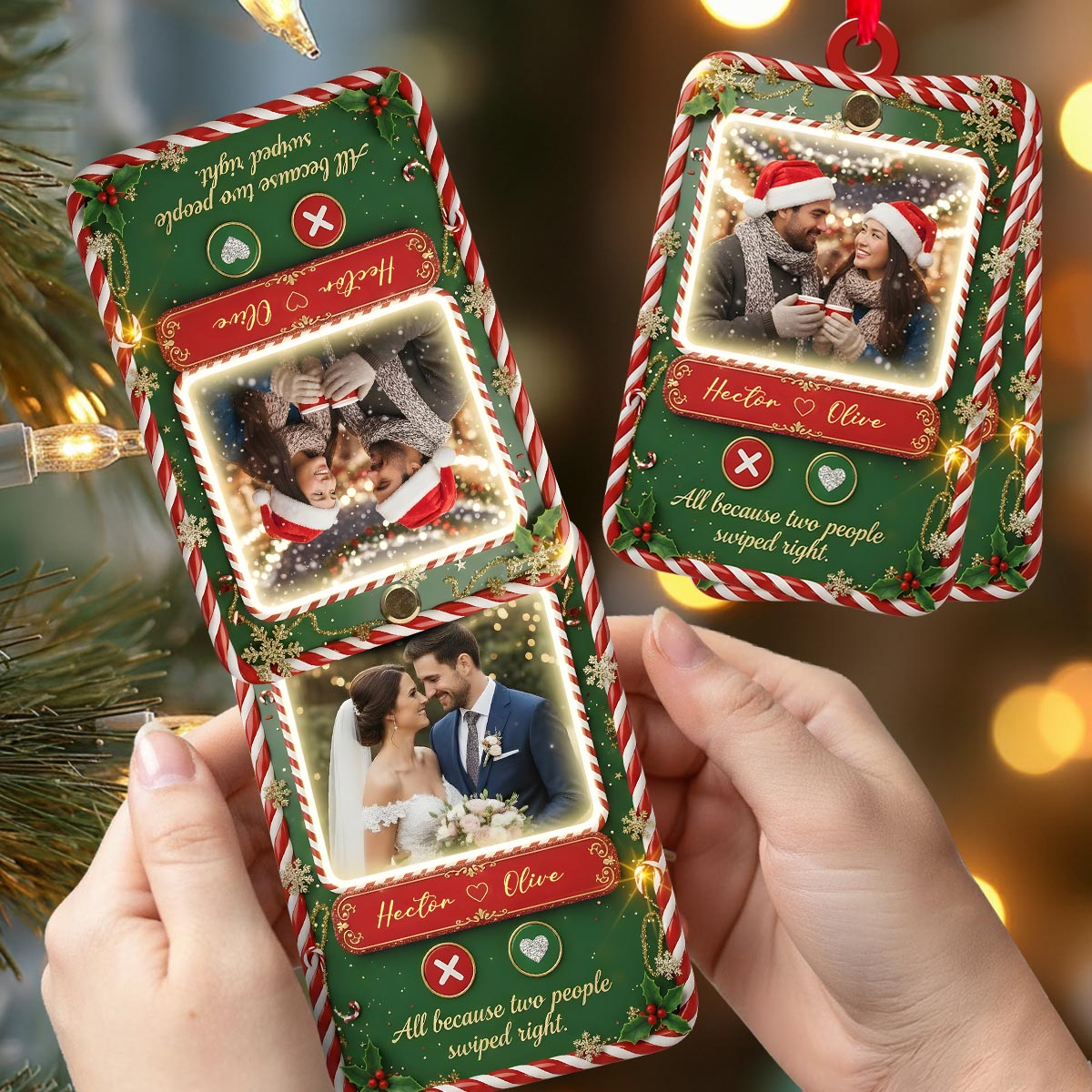 All Because Two People Swiped Right - Personalized Couple Flip Ornament