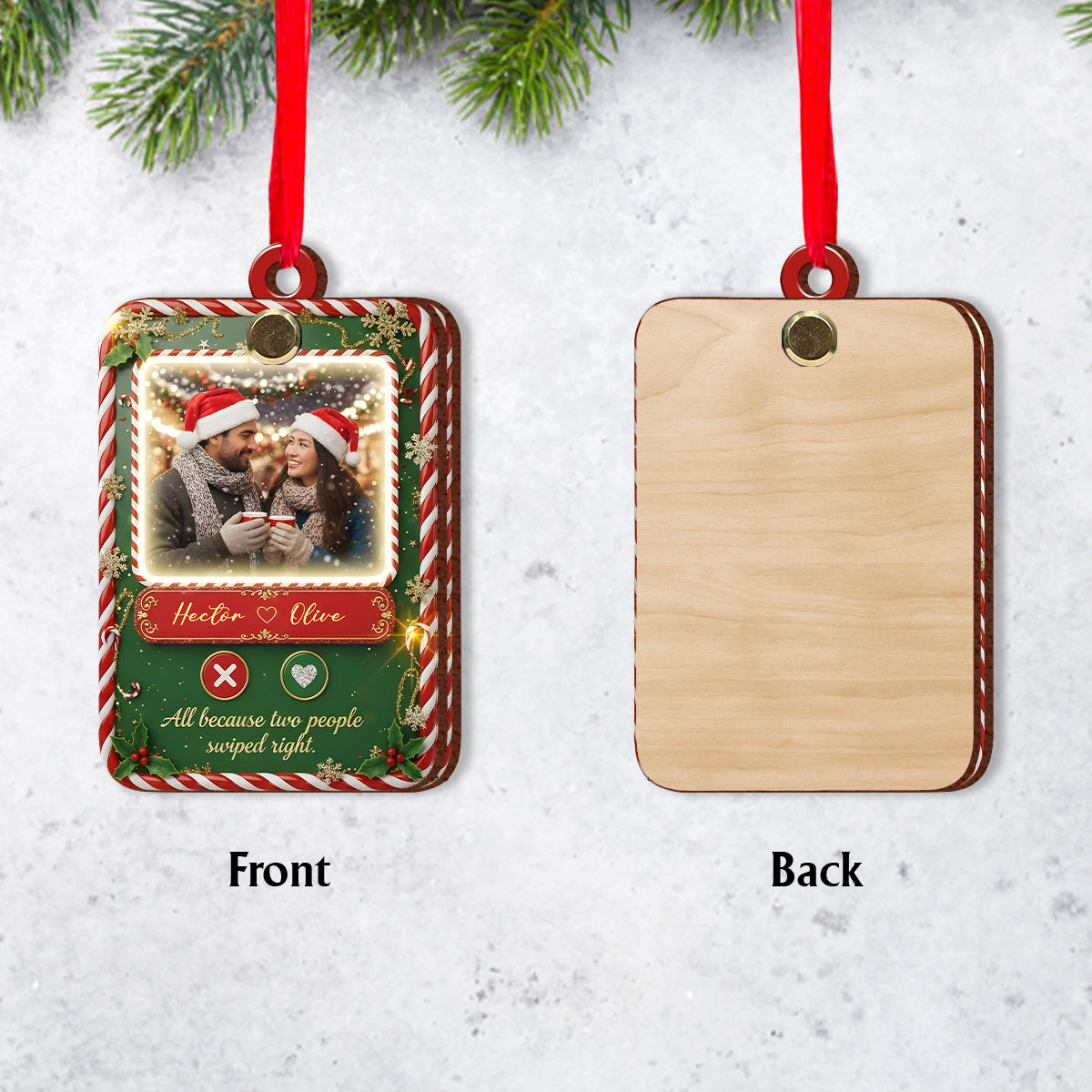 All Because Two People Swiped Right - Personalized Couple Flip Ornament