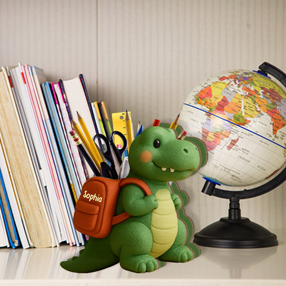 Playful Dinosaur Back To School Gift - Personalized Kid Wooden Pen Holder