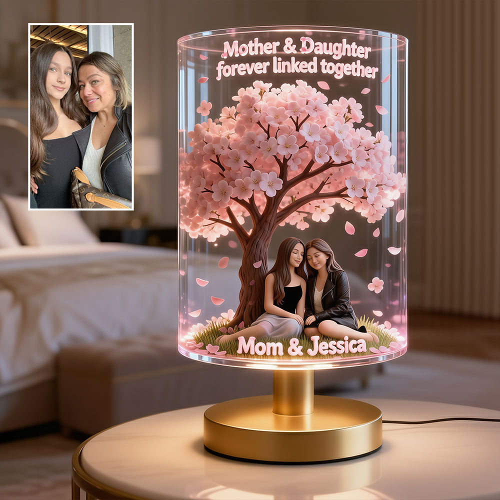 Mutter-Tochter-Liebe – Personalisierte Tischlampe mit Holzsockel