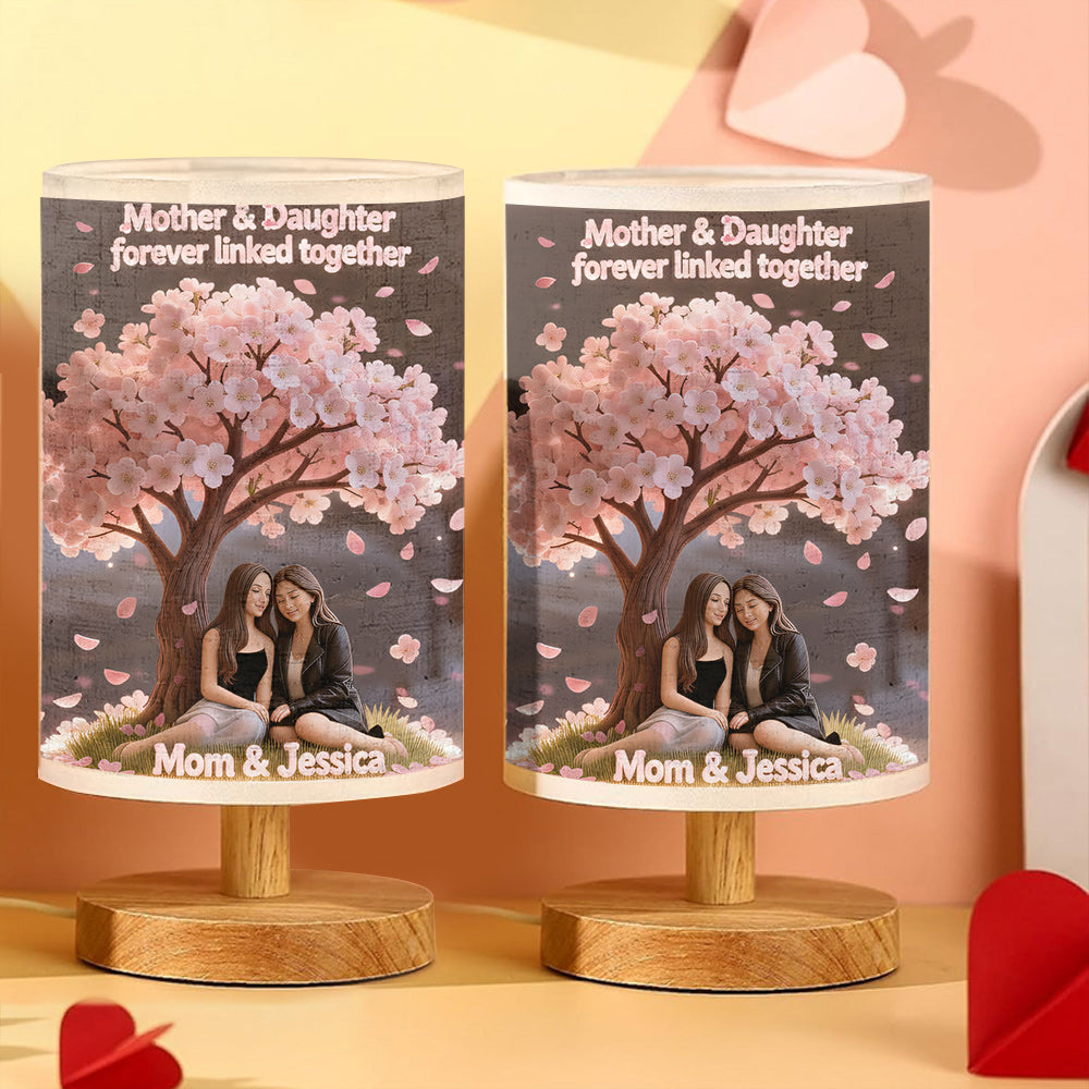 Mutter-Tochter-Liebe – Personalisierte Tischlampe mit Holzsockel
