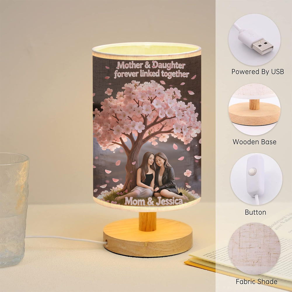 Mutter-Tochter-Liebe – Personalisierte Tischlampe mit Holzsockel