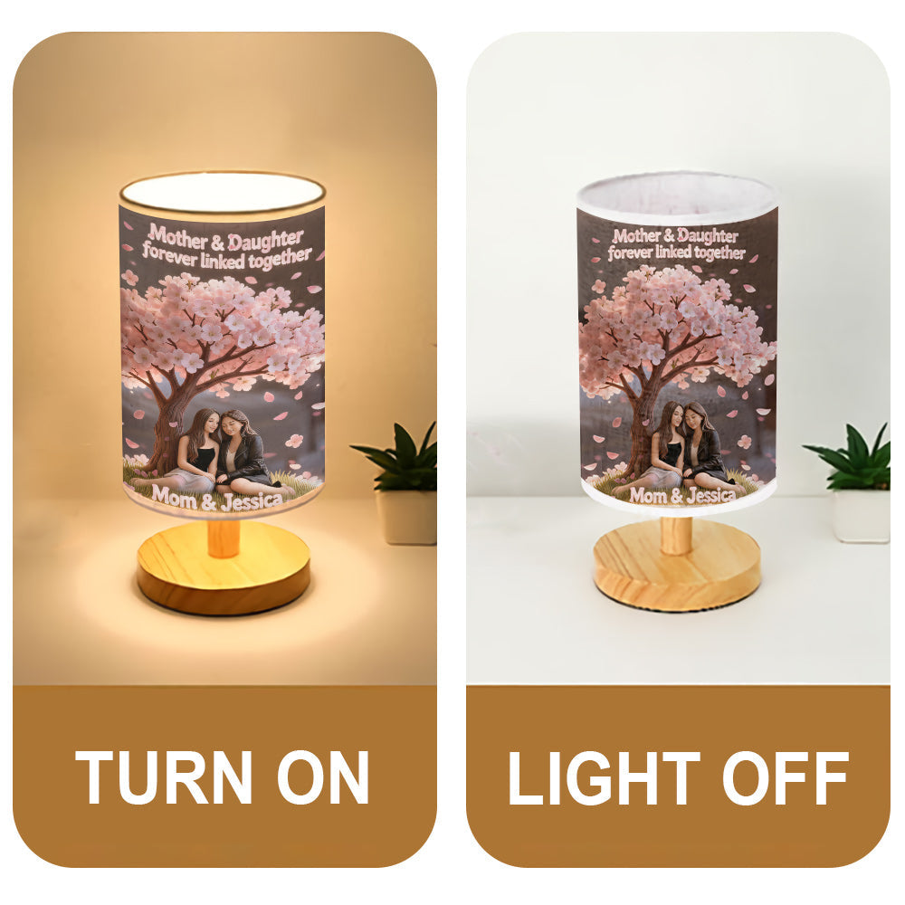Mutter-Tochter-Liebe – Personalisierte Tischlampe mit Holzsockel