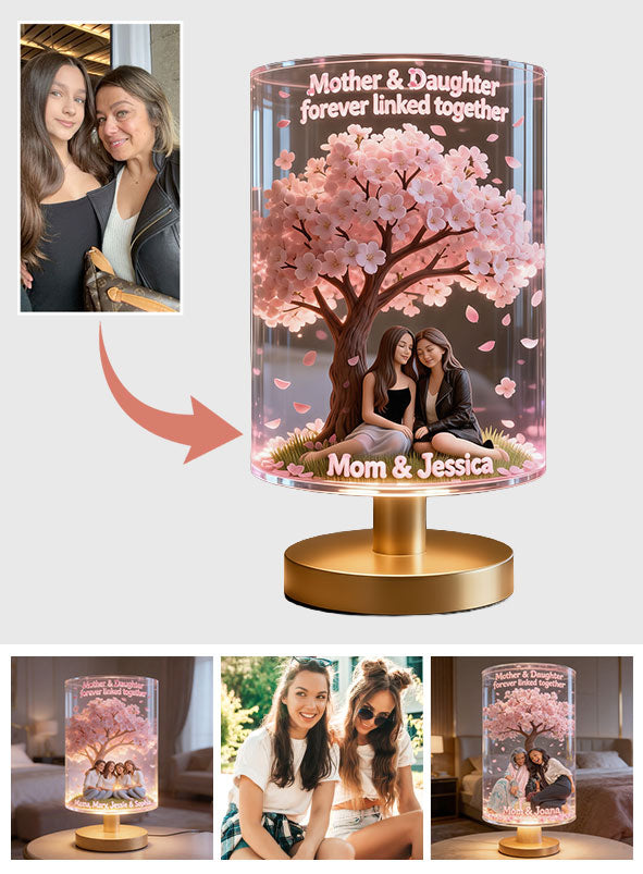 Mutter-Tochter-Liebe – Personalisierte Tischlampe mit Holzsockel