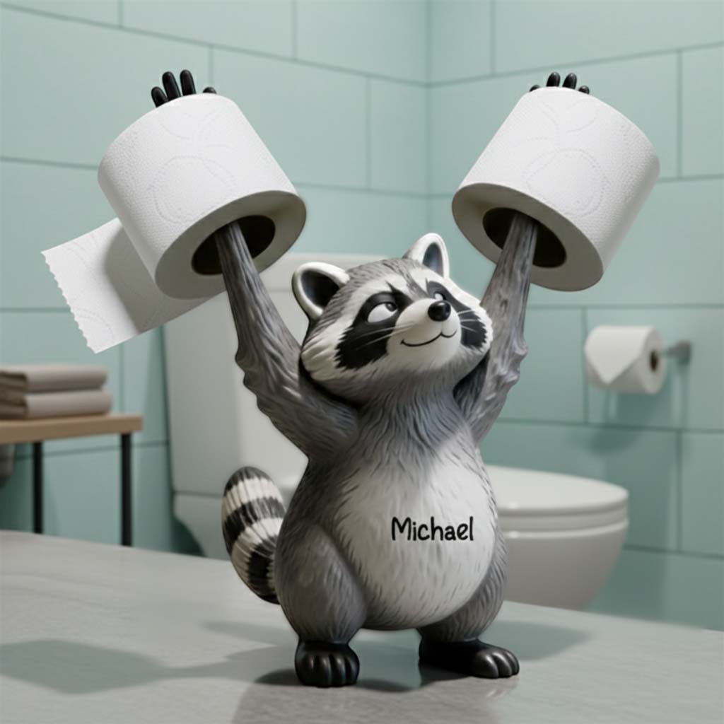 Décoration de salle de bain amusante avec un raton laveur - Plaque acrylique personnalisée en forme de raton laveur