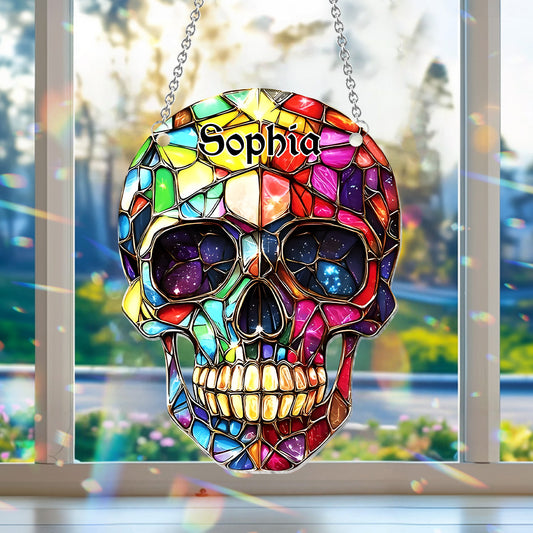 Colorful Skull - Personalized Skull Window Hanging Suncatcher Ornament