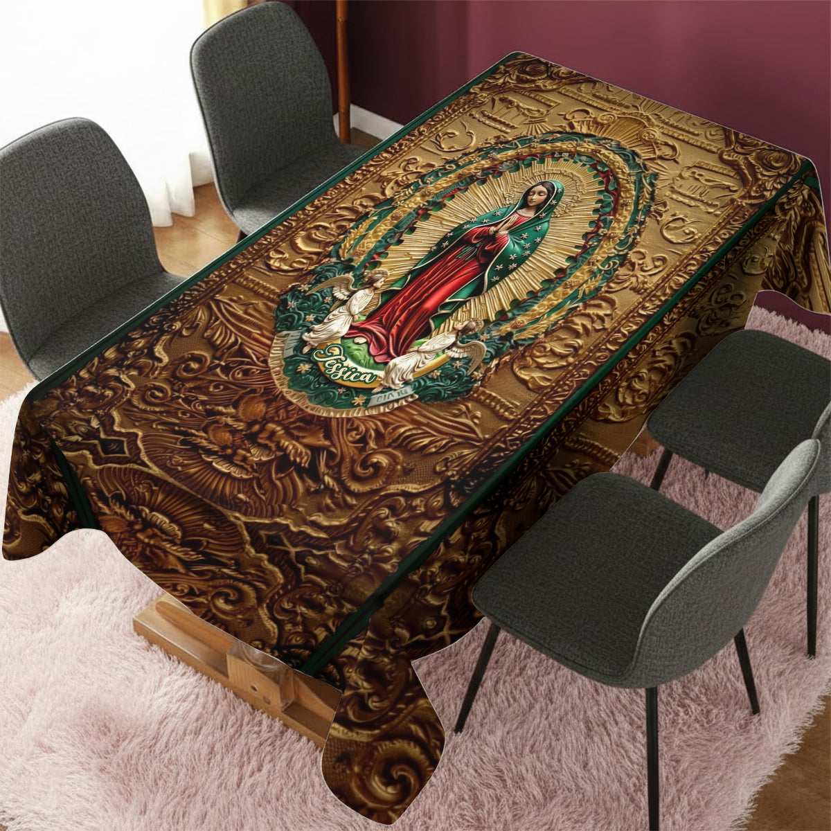 Personalisierte christliche Tischdecke mit Motiv Unserer Lieben Frau von Guadalupe
