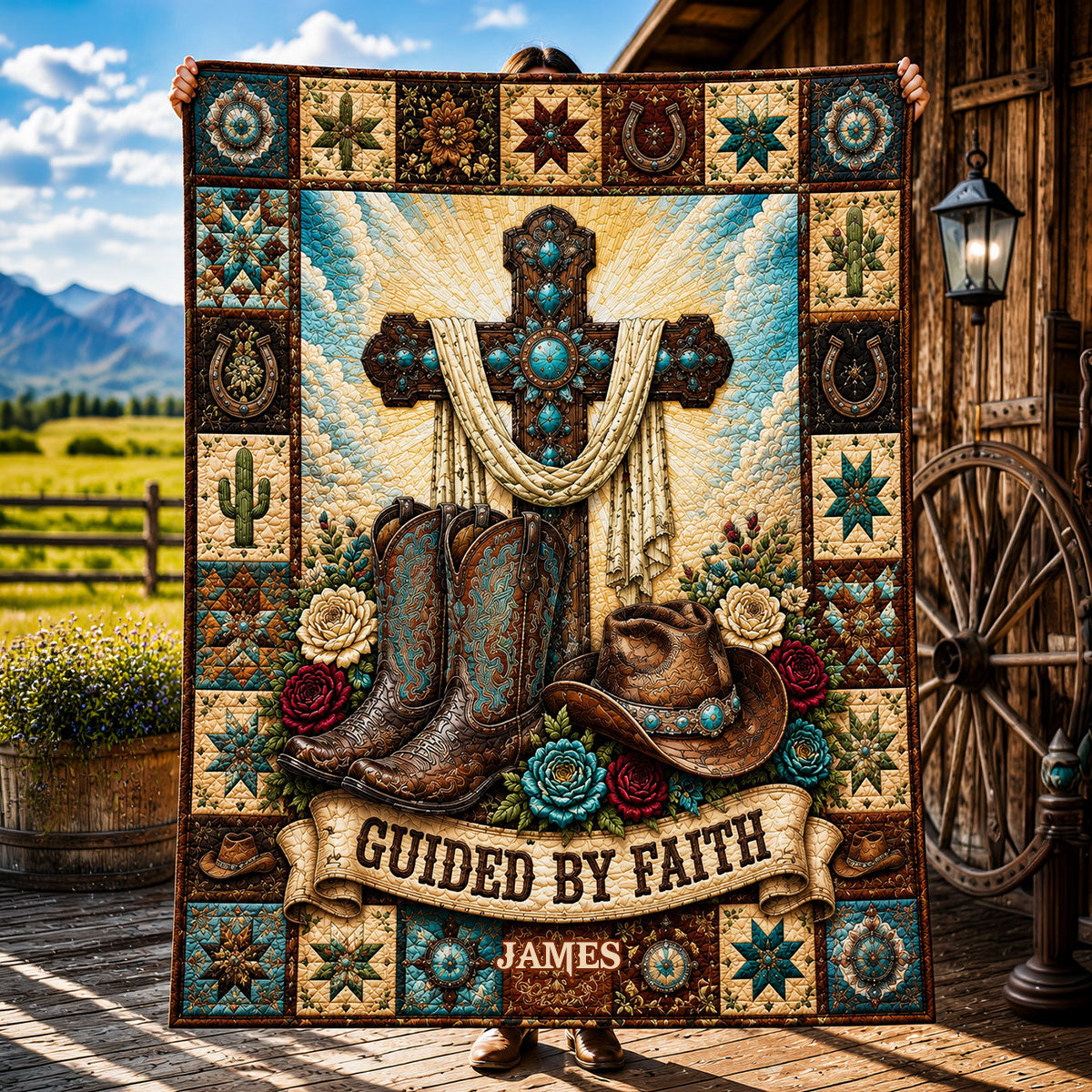 Guided By Faith, Western Theme - Personalized Western Outfit Blanket