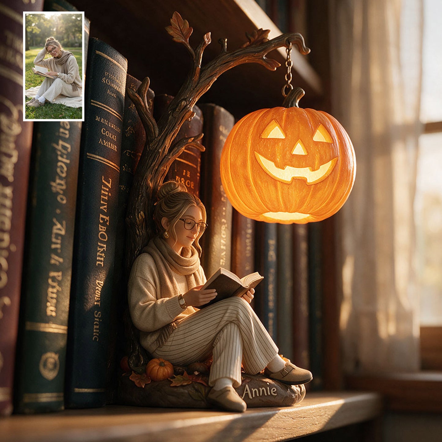 Pumpkin Book Nook Lamp - Personalized Book Bookshelf Lamp