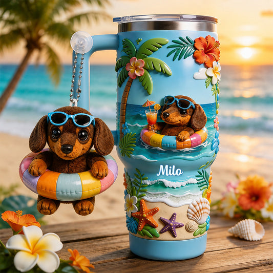Any Photo Summer Vibes - Personalized Dog Tumbler With Plush Charm