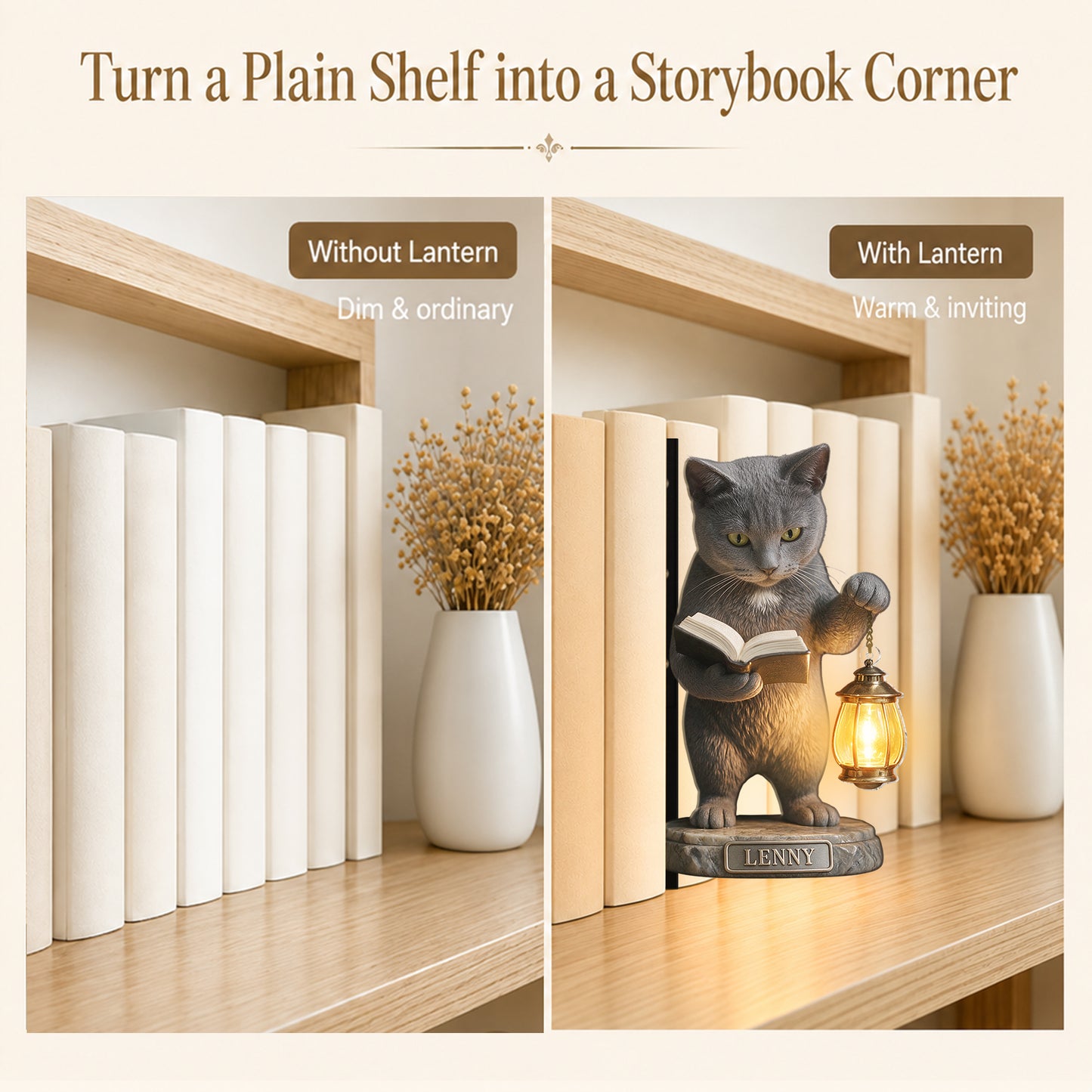 So Many Books So Little Time - Personalized Cat Bookshelf Lamp