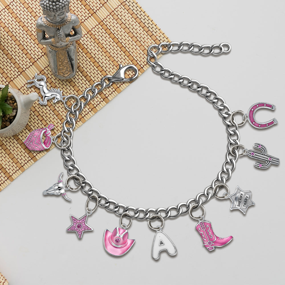 Cadeau pour les cowgirls - Bracelet de cowgirl personnalisé avec breloques