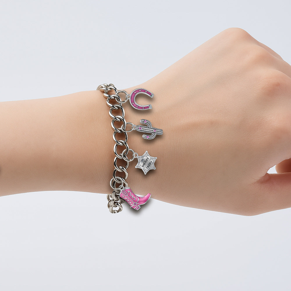 Cadeau pour les cowgirls - Bracelet de cowgirl personnalisé avec breloques