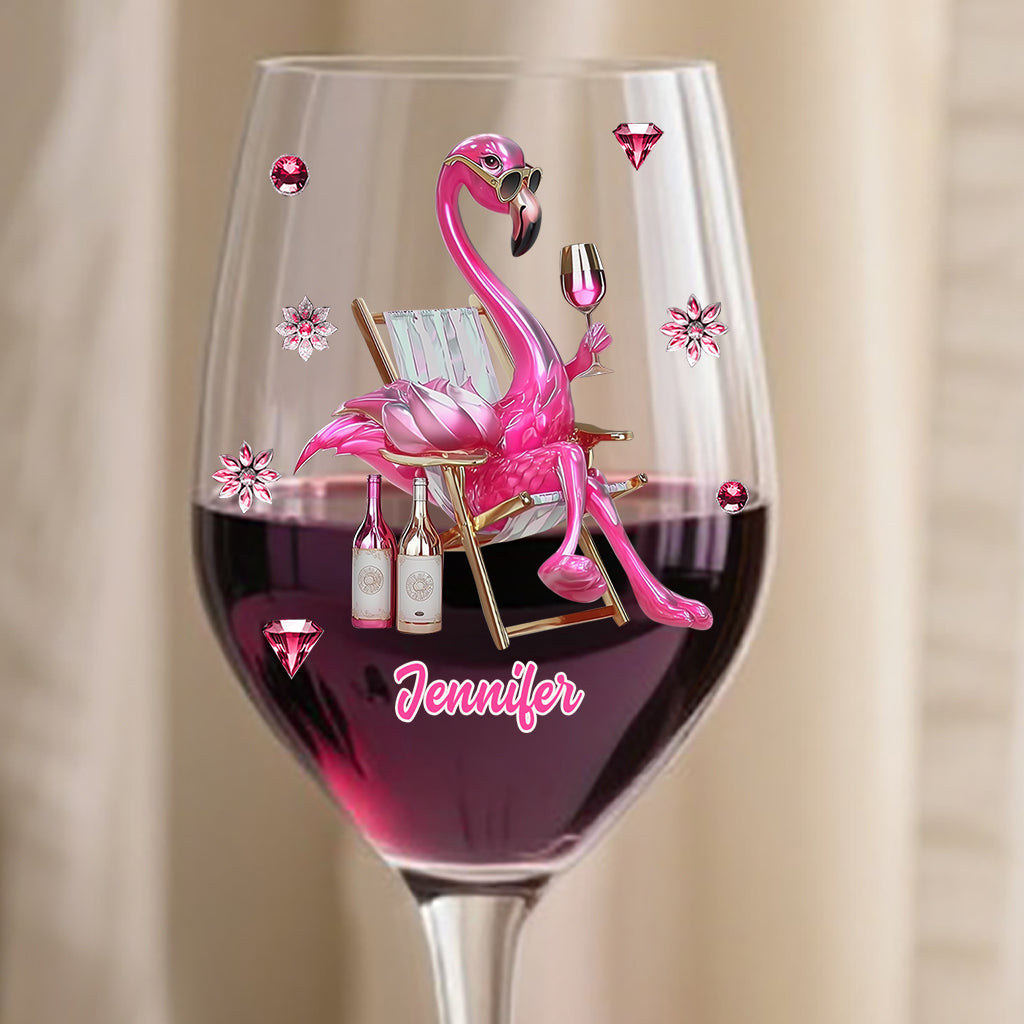Be a Flamingo In a Flock of Pigeons - Personalized Flamingo Wine Glass With Long Stem