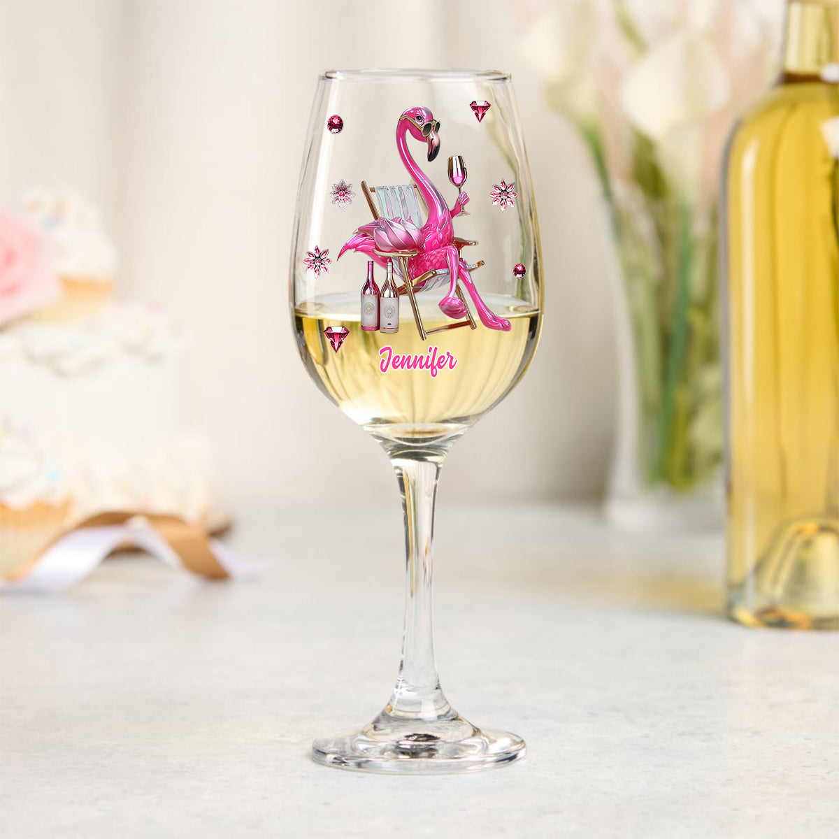 Be a Flamingo In a Flock of Pigeons - Personalized Flamingo Wine Glass With Long Stem