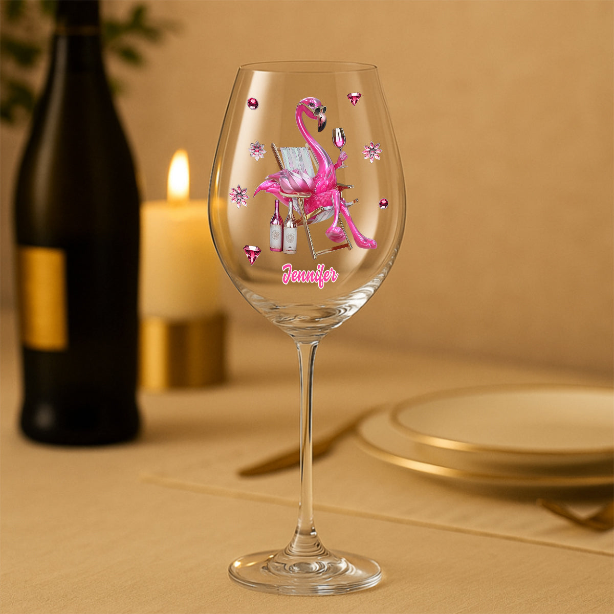 Be a Flamingo In a Flock of Pigeons - Personalized Flamingo Wine Glass With Long Stem