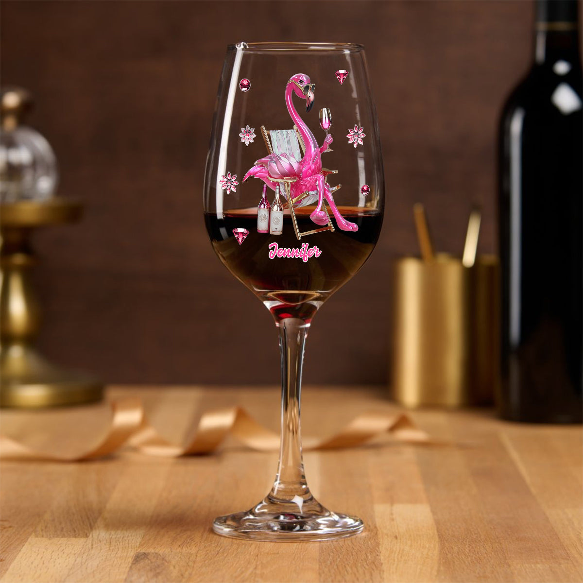 Be a Flamingo In a Flock of Pigeons - Personalized Flamingo Wine Glass With Long Stem