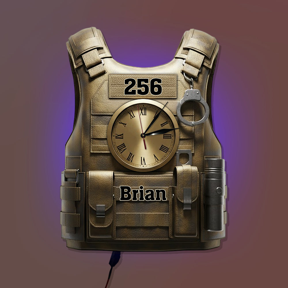 Servir et protéger - Horloge murale lumineuse LED personnalisée pour policiers