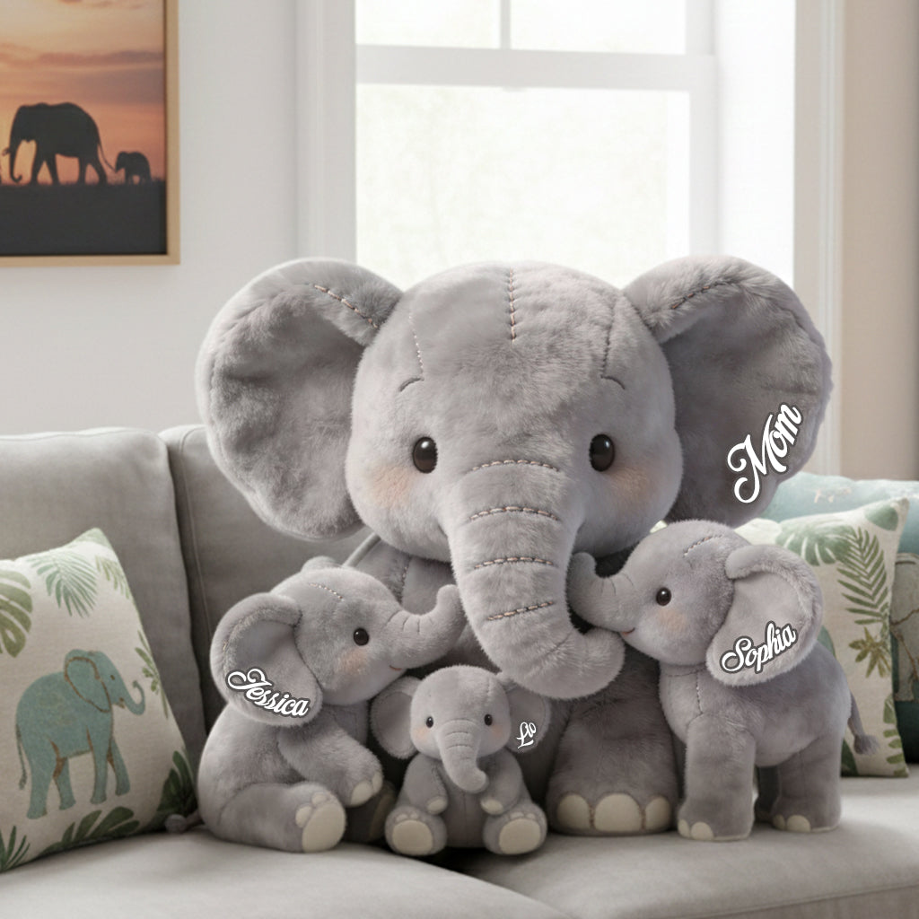 Coussin personnalisé en fausse fourrure « Maman Éléphant » en forme de maman