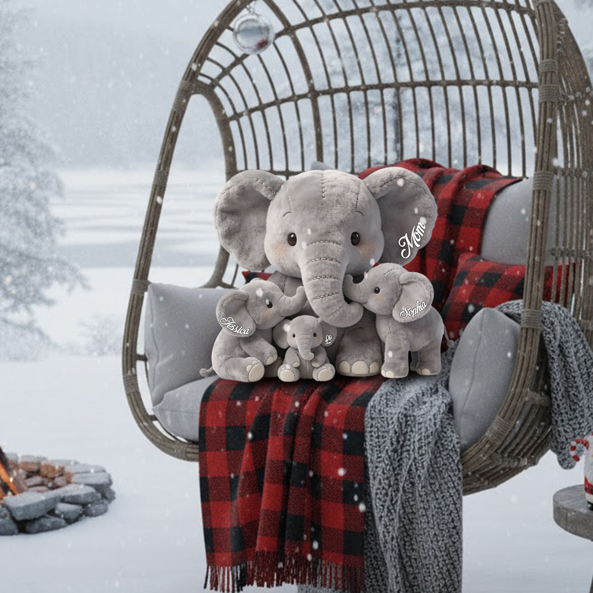 Coussin personnalisé en fausse fourrure « Maman Éléphant » en forme de maman