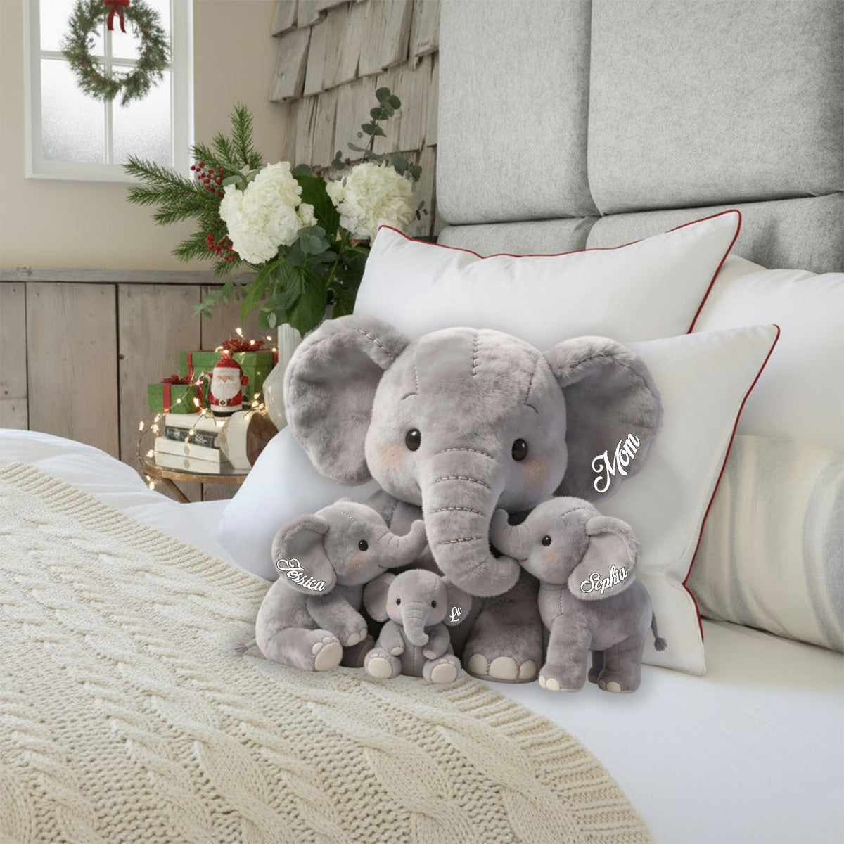Coussin personnalisé en fausse fourrure « Maman Éléphant » en forme de maman