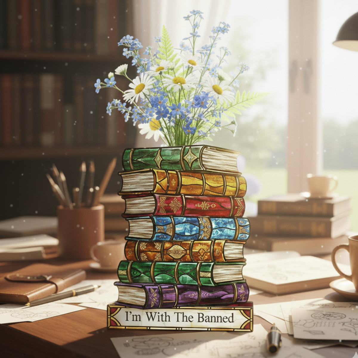 I'm With The Banned - Book Custom Shape Acrylic Flower Vase