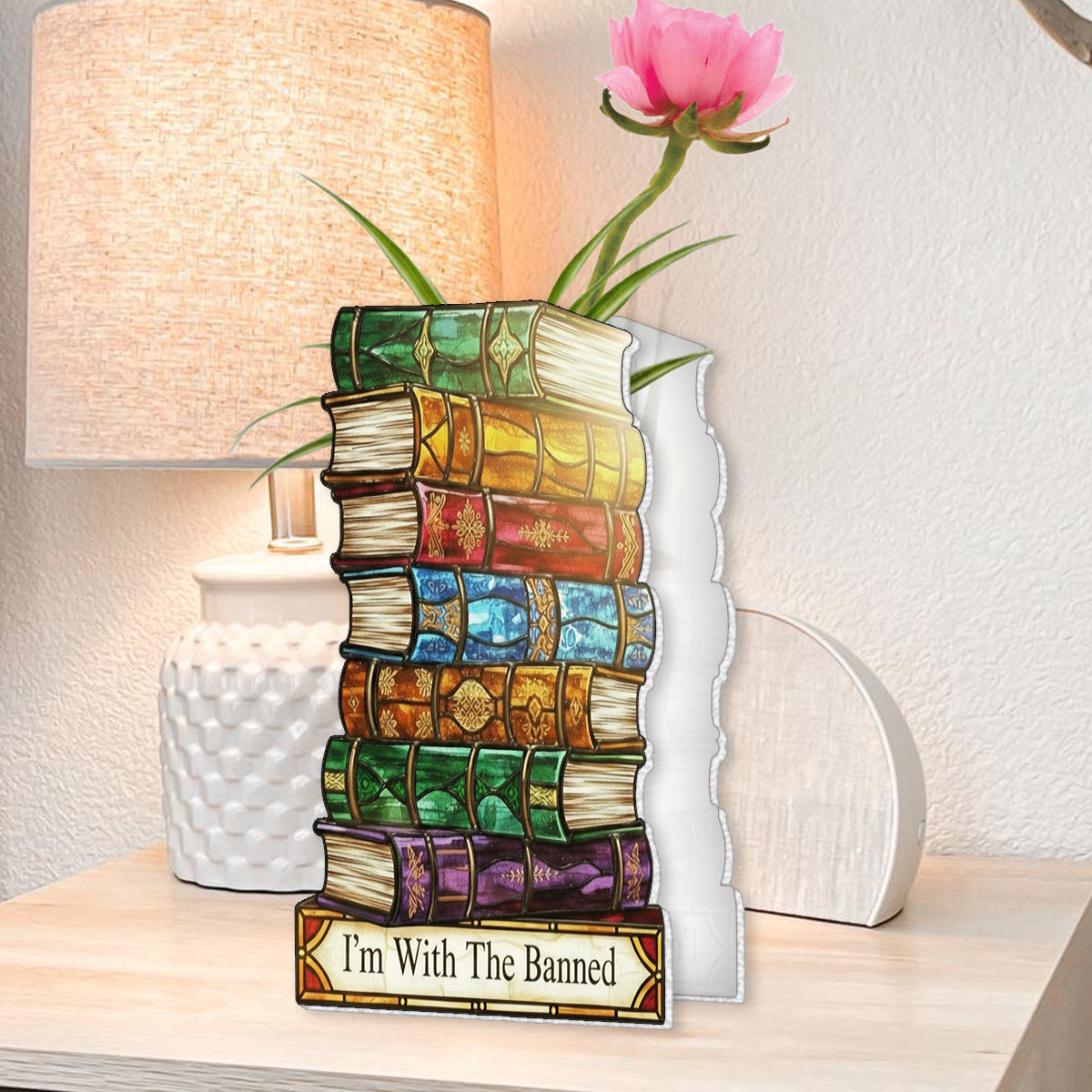 I'm With The Banned - Book Custom Shape Acrylic Flower Vase