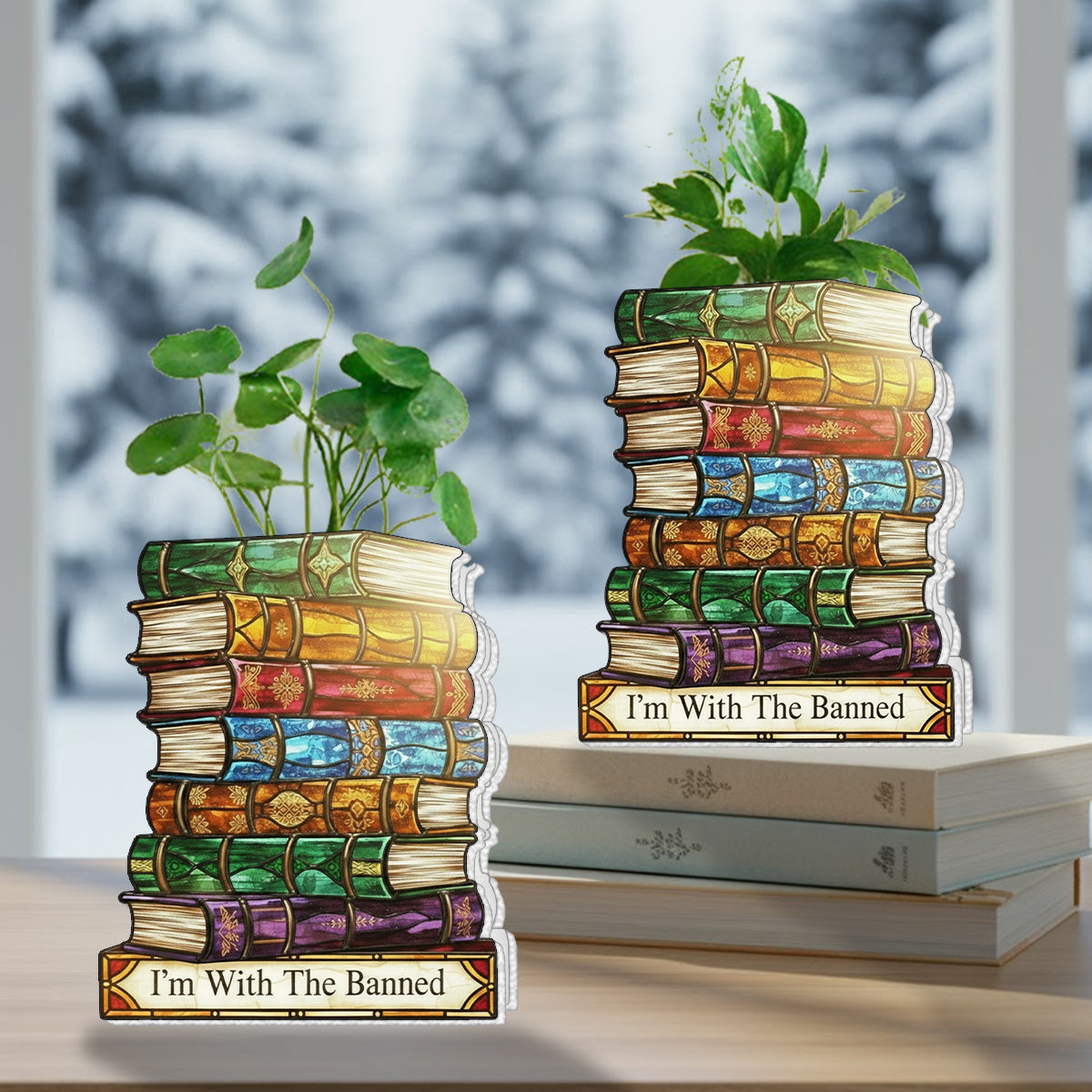 I'm With The Banned - Book Custom Shape Acrylic Flower Vase