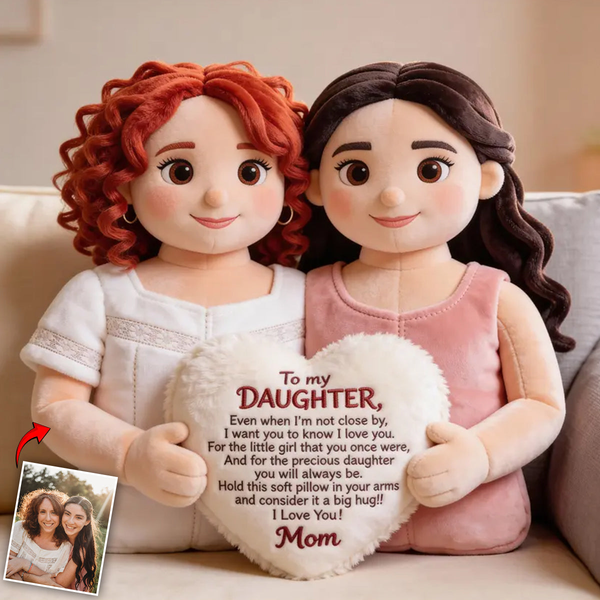 À ma fille - Coussin personnalisé en fausse fourrure en forme de maman