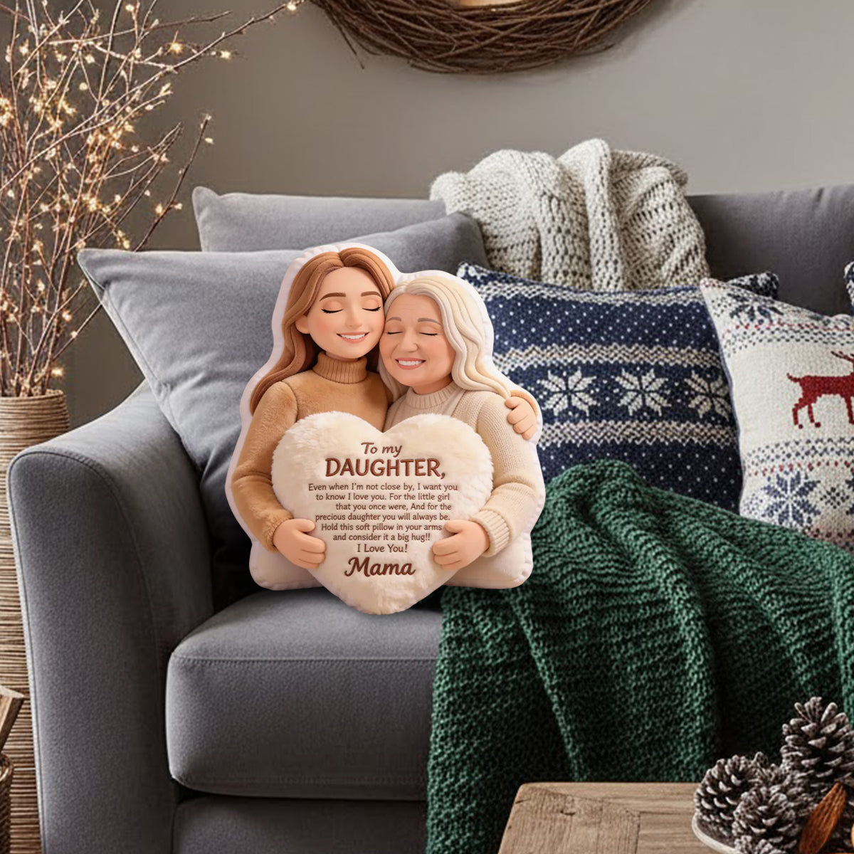 À ma fille - Coussin personnalisé en fausse fourrure en forme de maman