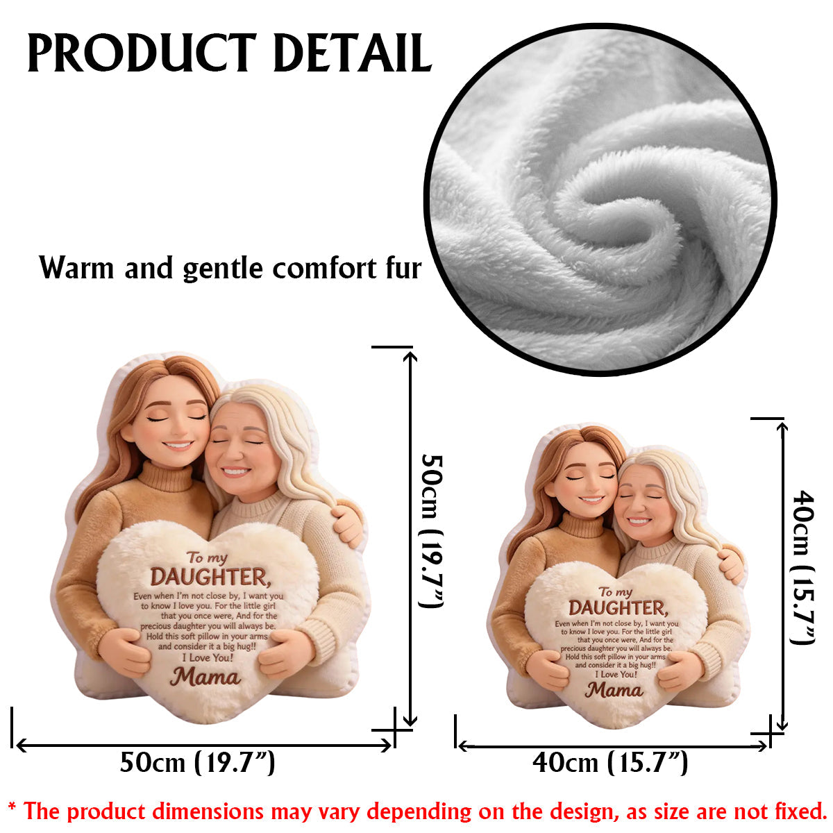 À ma fille - Coussin personnalisé en fausse fourrure en forme de maman