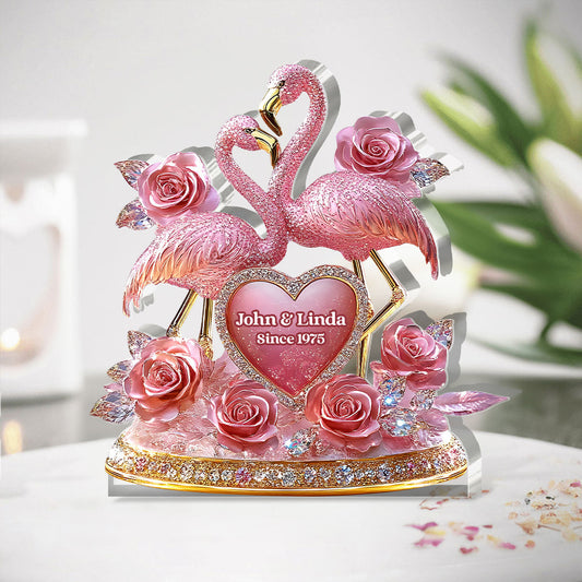 Together In Pink Romantic Flamingo Display - Personalized Couple Custom Shaped Acrylic Plaque