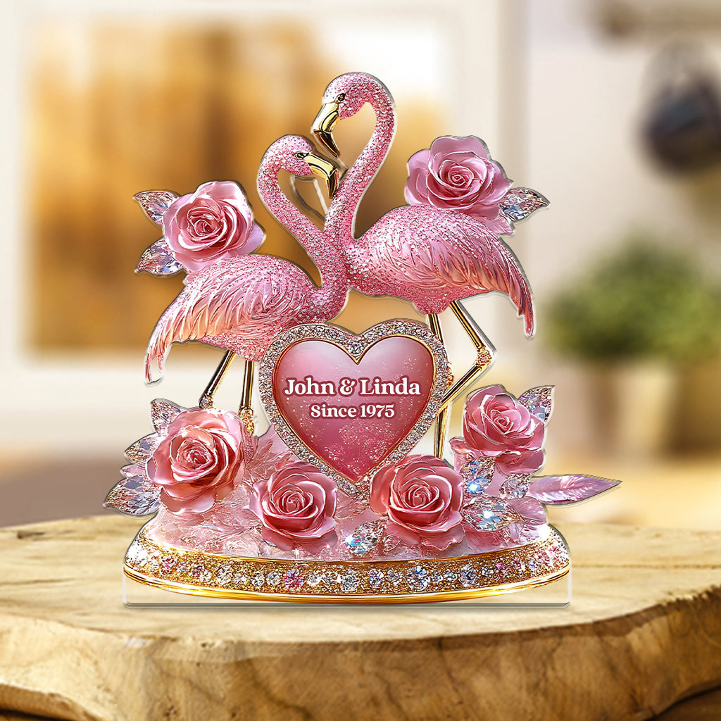 Together In Pink Romantic Flamingo Display - Personalized Couple Custom Shaped Acrylic Plaque