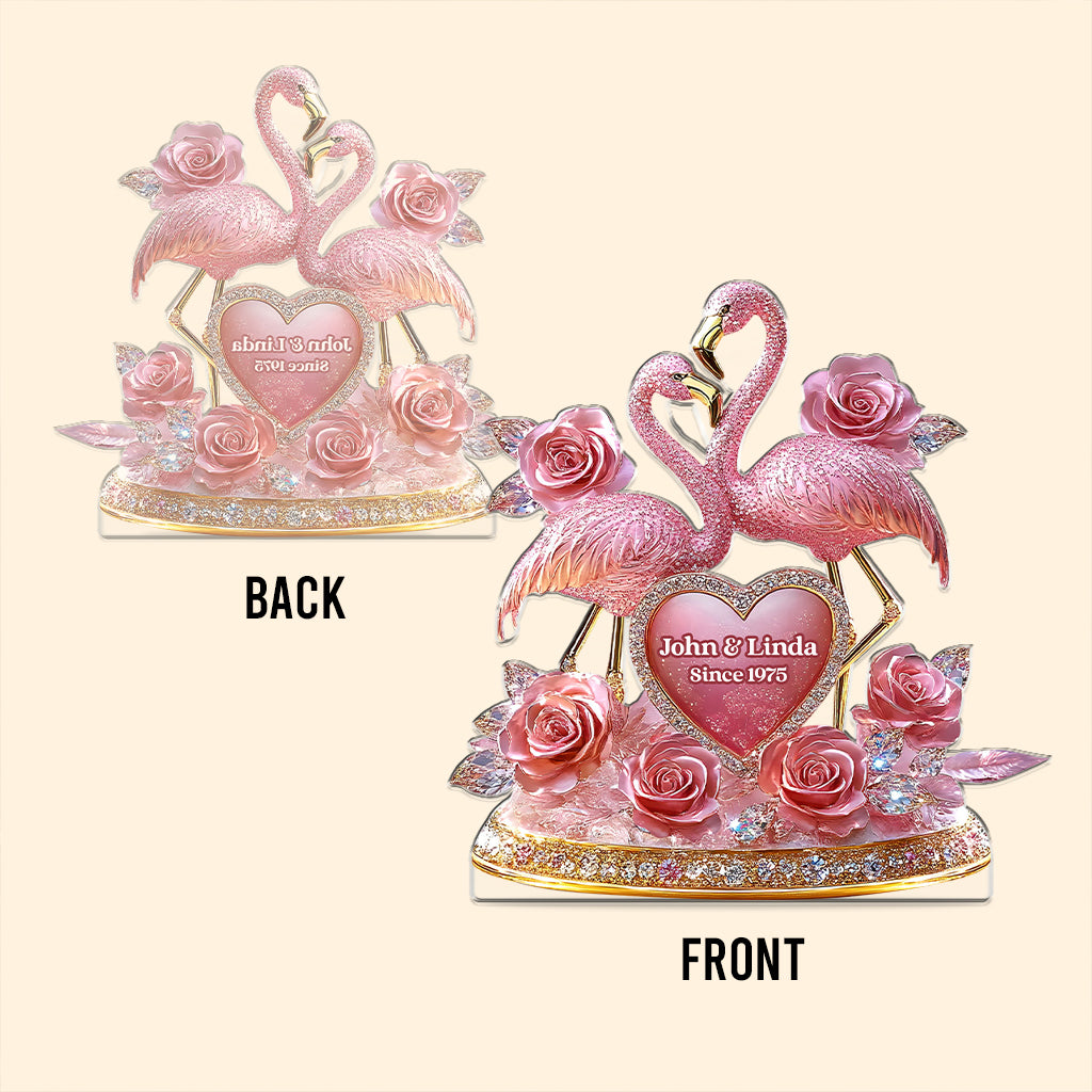 Together In Pink Romantic Flamingo Display - Personalized Couple Custom Shaped Acrylic Plaque