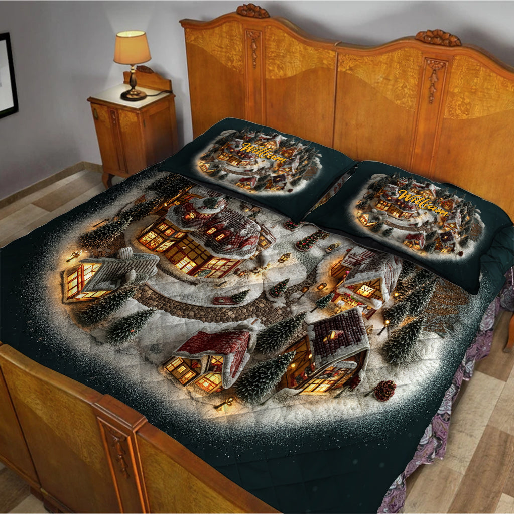 Christmas Winter Village - Personalized Christmas Quilt Set