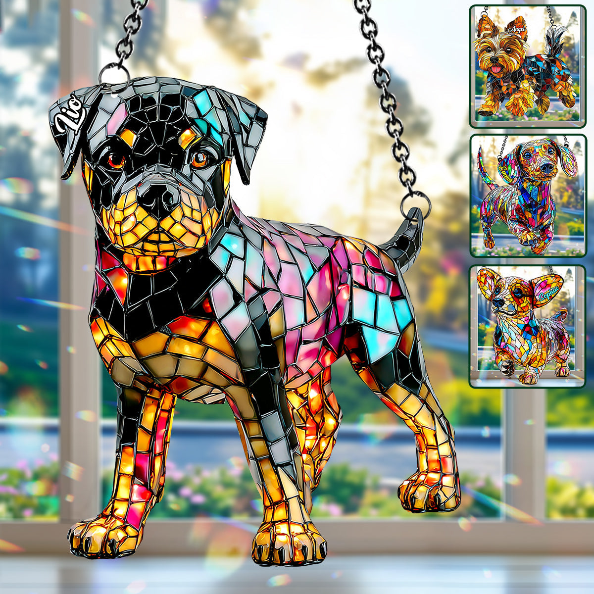 J'aime mon chien - Décoration attrape-soleil personnalisée à suspendre à la fenêtre 