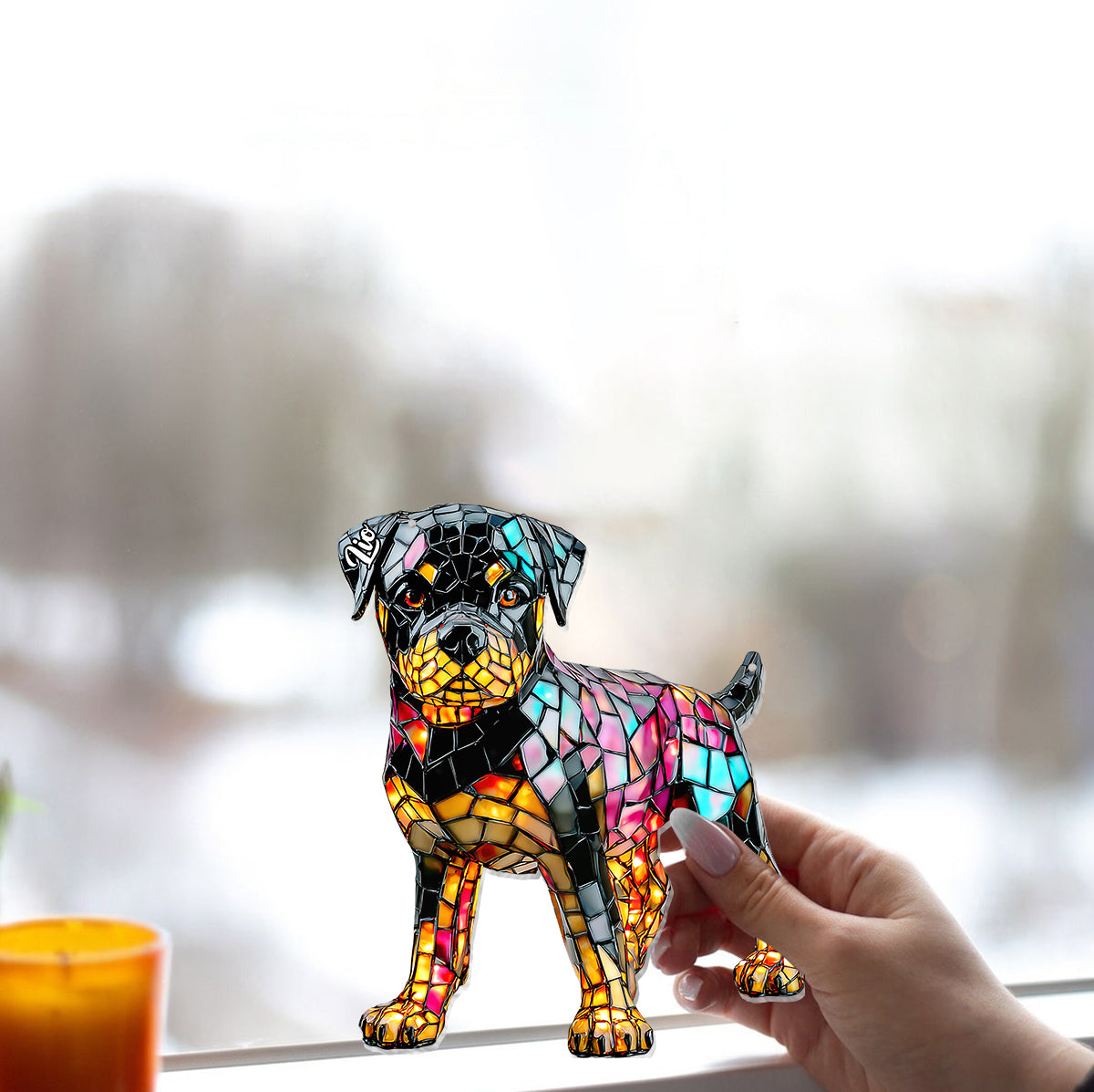 J'aime mon chien - Décoration attrape-soleil personnalisée à suspendre à la fenêtre 