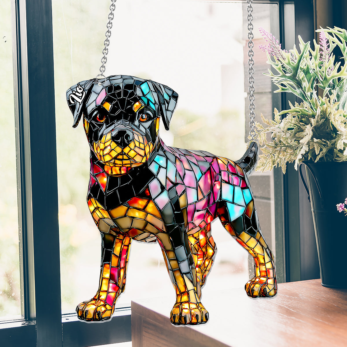 J'aime mon chien - Décoration attrape-soleil personnalisée à suspendre à la fenêtre 