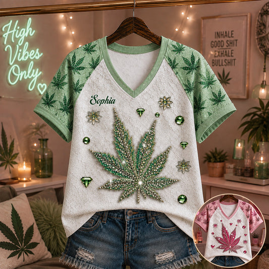 Fille Stoner - T-Shirt V-Cou Personnalisé Imprimé Intégral