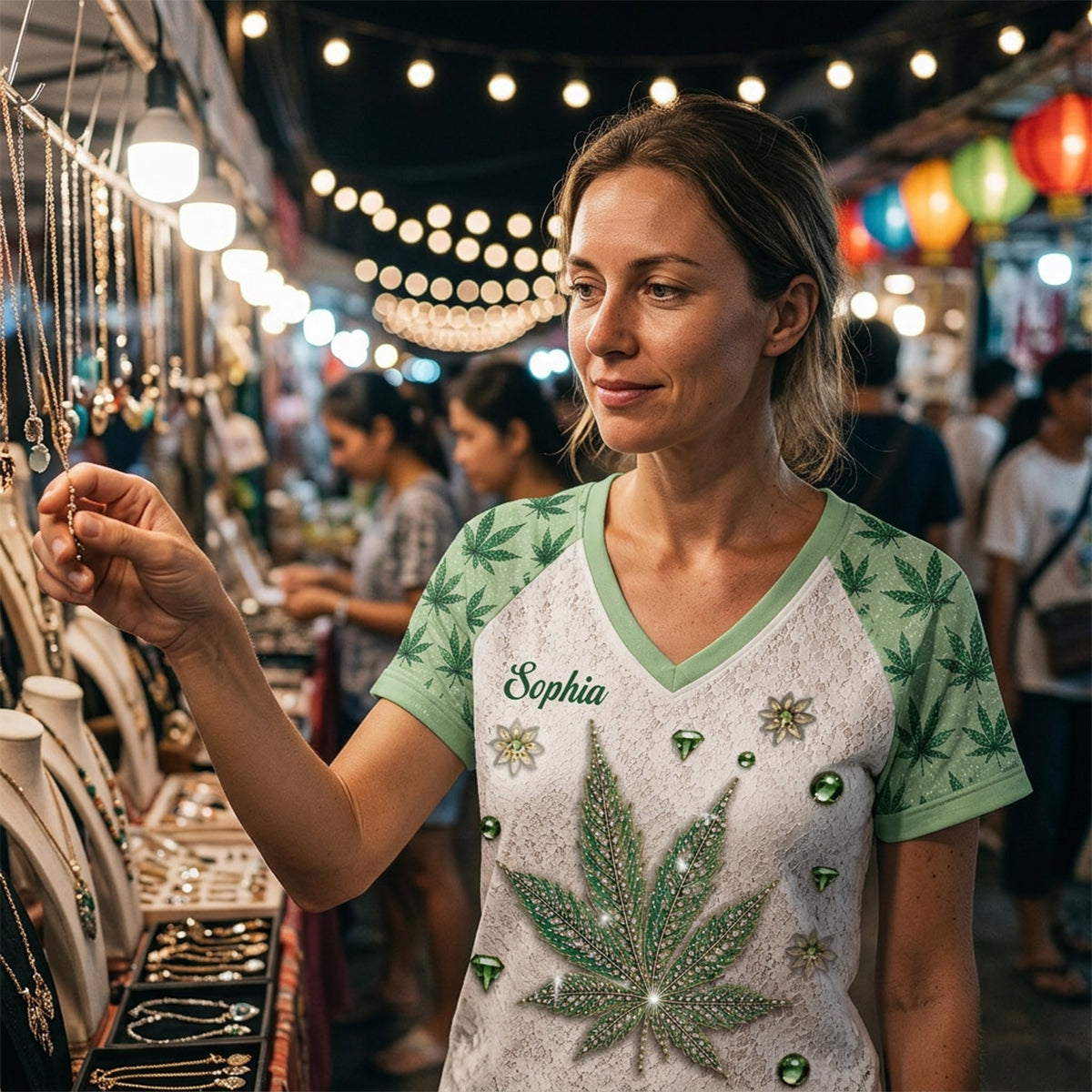 Fille Stoner - T-Shirt V-Cou Personnalisé Imprimé Intégral