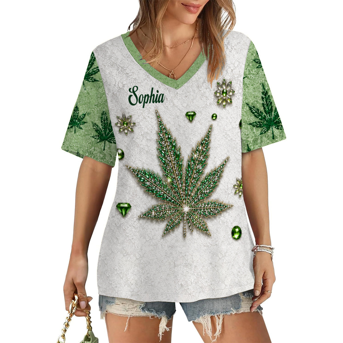 Fille Stoner - T-Shirt V-Cou Personnalisé Imprimé Intégral