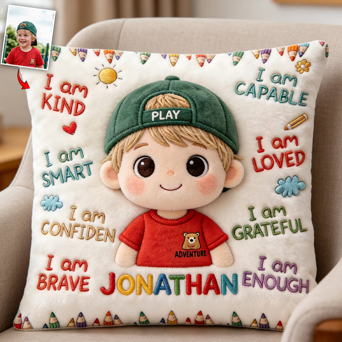 I Am Kind - Personalized Kid Faux Fur Square Pillow