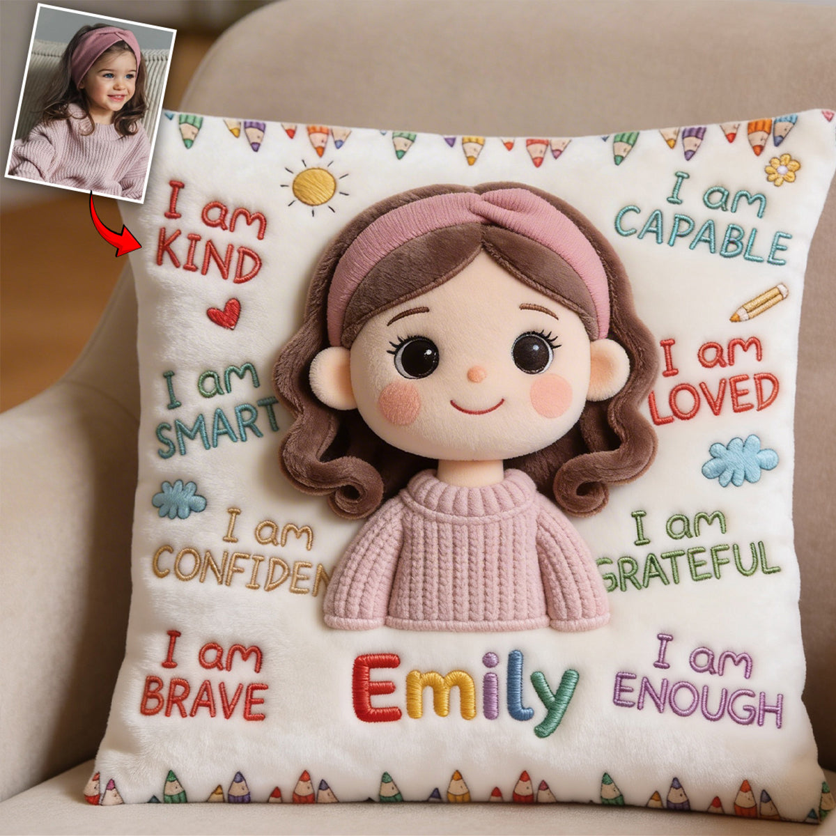 I Am Kind - Personalized Kid Faux Fur Square Pillow