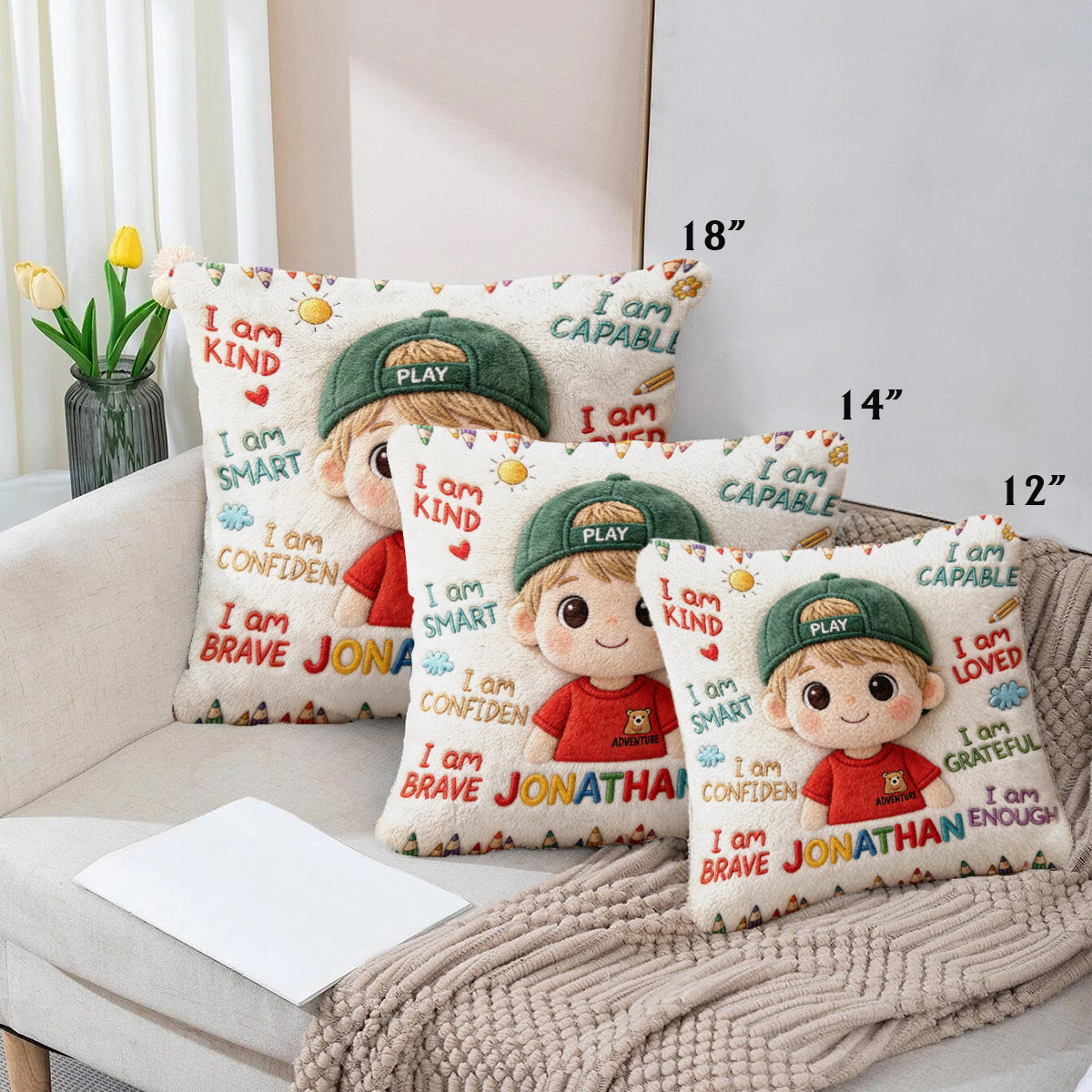 I Am Kind - Personalized Kid Faux Fur Square Pillow