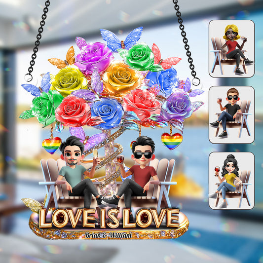 Liebe ist Liebe – Personalisierter LGBT-Unterstützungs-Fensterhänger (Sonnenfänger) 