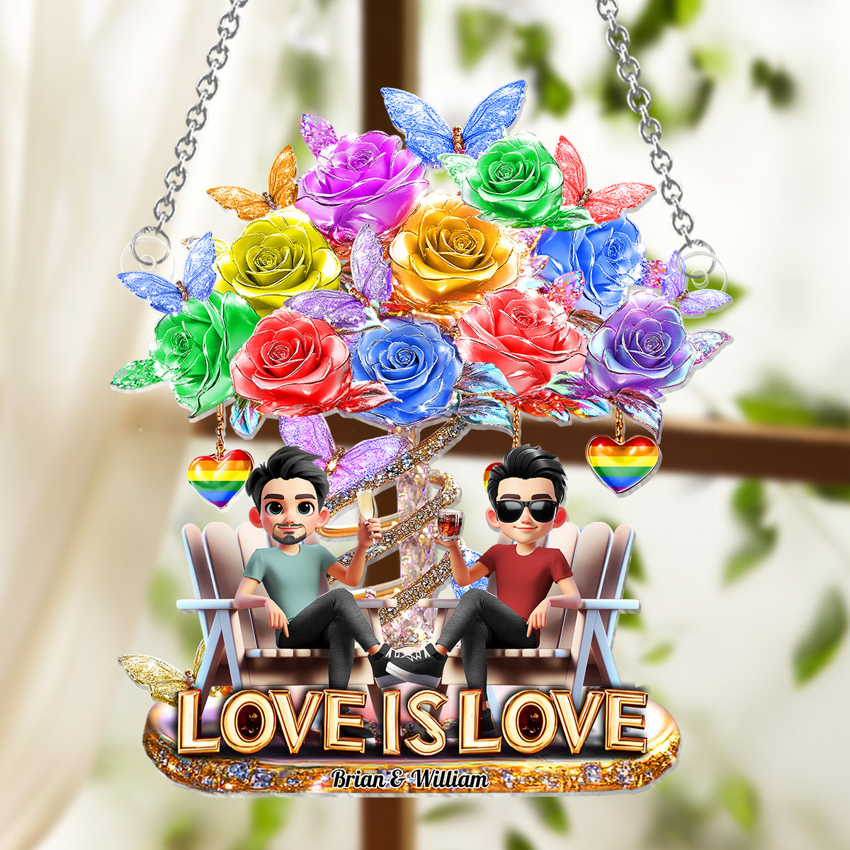 Liebe ist Liebe – Personalisierter LGBT-Unterstützungs-Fensterhänger (Sonnenfänger) 