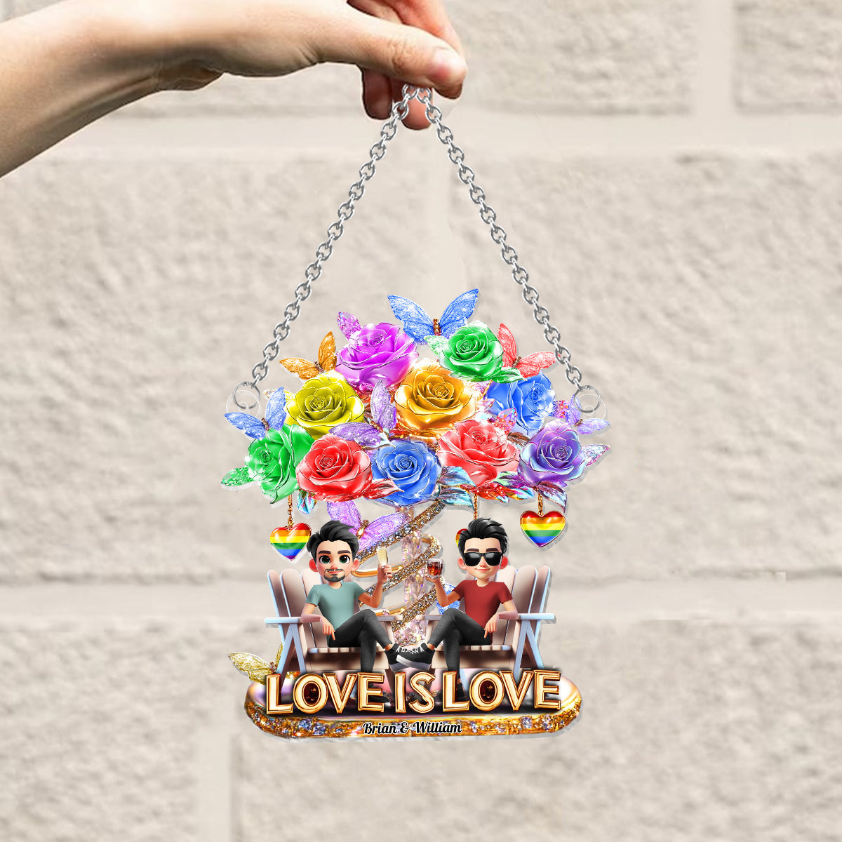 Liebe ist Liebe – Personalisierter LGBT-Unterstützungs-Fensterhänger (Sonnenfänger) 