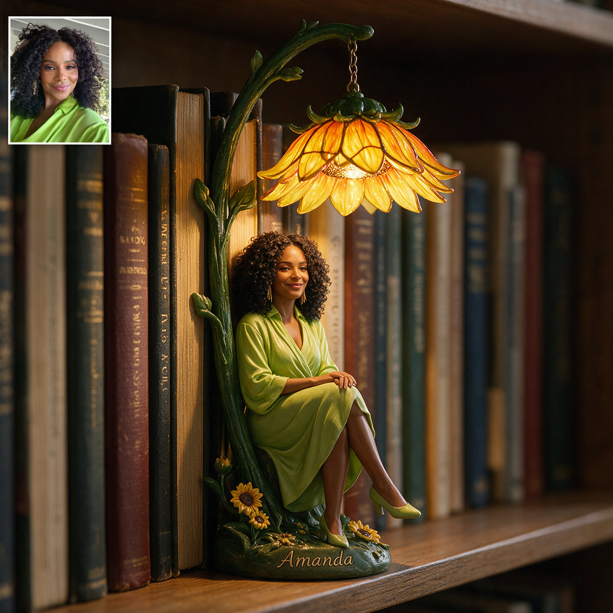 Custom Any Photo Birthmonth Flower - Personalized Self Love Bookshelf Lamp