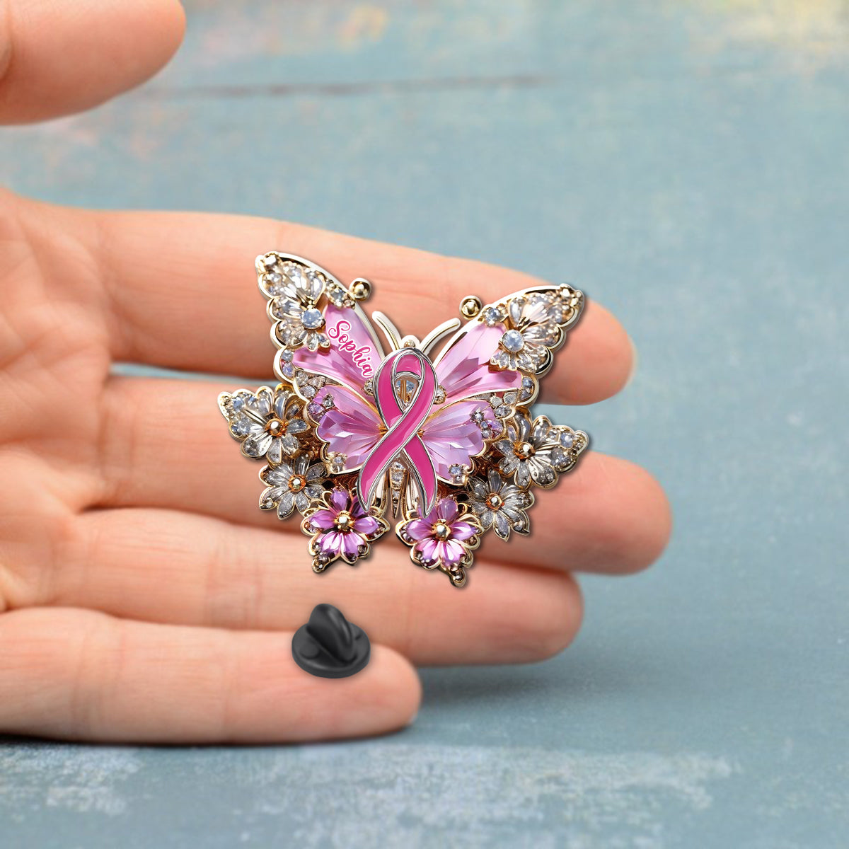 Faith Hope Love - Personalized Breast Cancer Awareness Pin