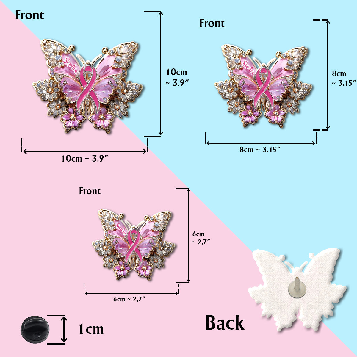 Faith Hope Love - Personalized Breast Cancer Awareness Pin